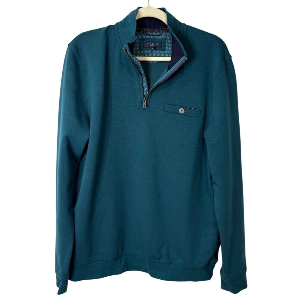 Ted Baker London 1/4 Zip Pullover Mock Neck Long Sleeve Teal Size 5 / US Mens XL
